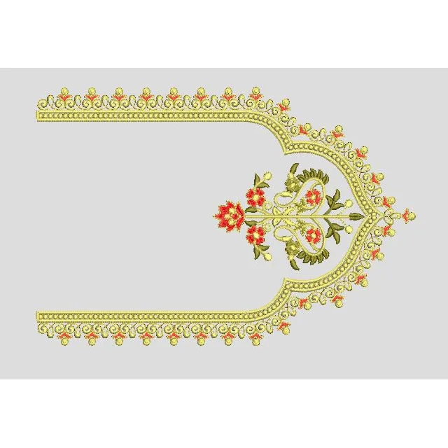 Ornate Gold Floral Neckline Accent Embroidery Design