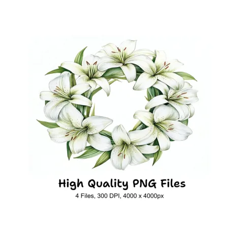Elegant White Lily Wreaths Clipart Bundle