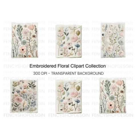 Elegant Embroidered Floral Clipart Bundle
