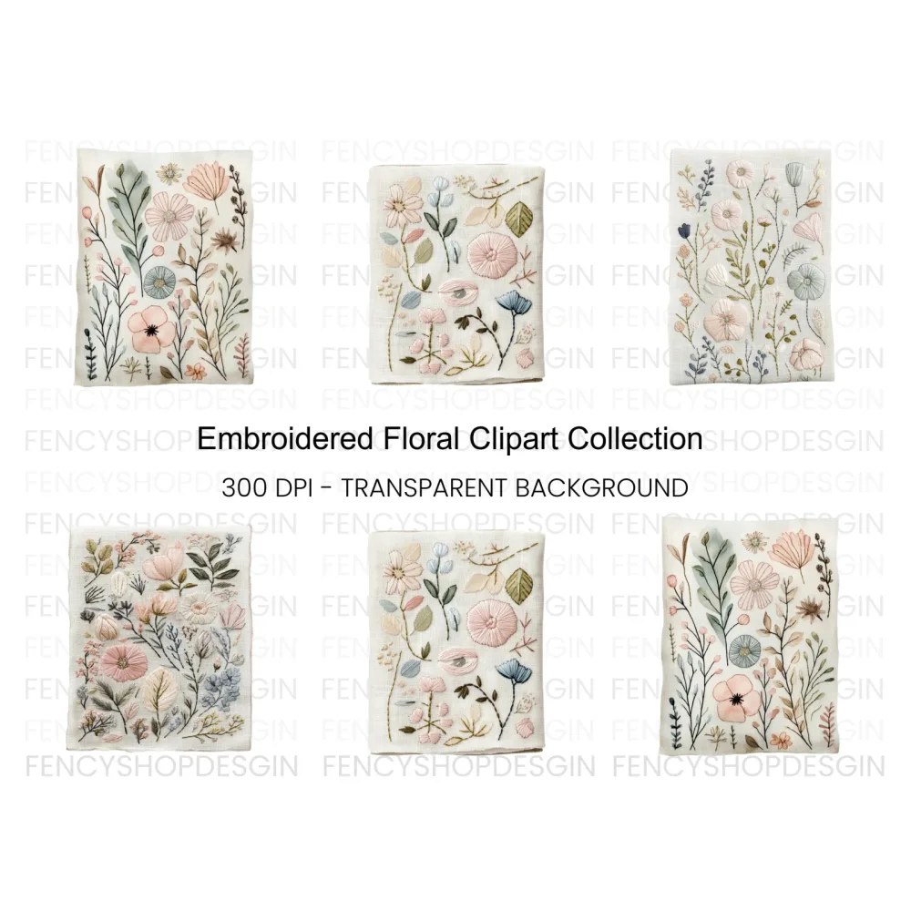 Elegant Embroidered Floral Clipart Bundle