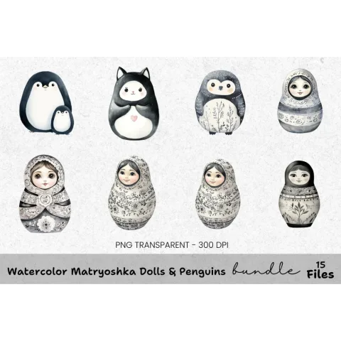 Matryoshka Penguins Clipart Bundle