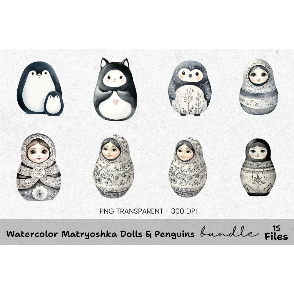 Matryoshka Penguins Clipart Bundle