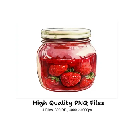 Strawberry Jam Jar Clipart Bundle