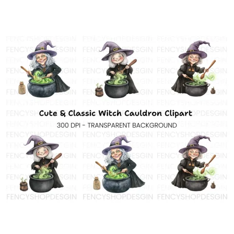 Witches Brewing Potions Clipart Bundle