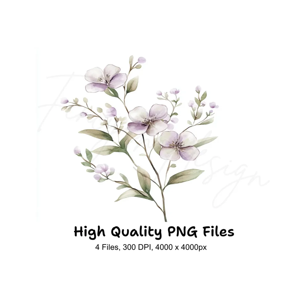 Delicate Purple Floral Clipart Bundle