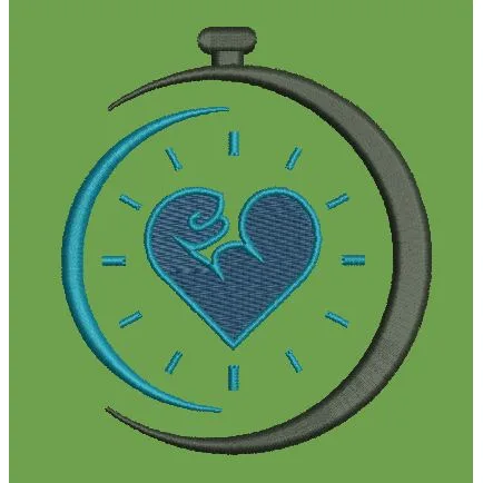 Heartbeat Stopwatch Emblem Embroidery Design