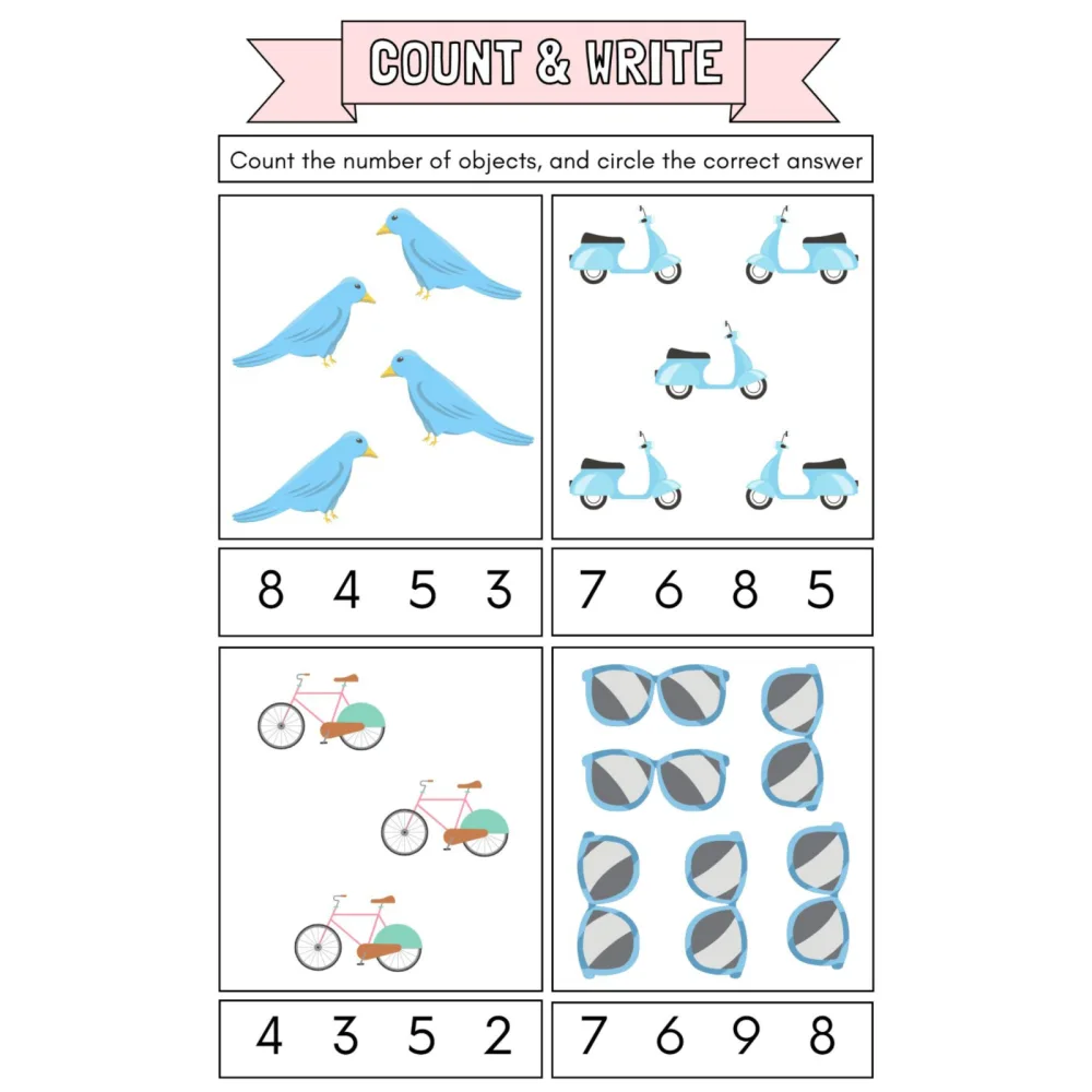 Count and Write Objects Worksheets