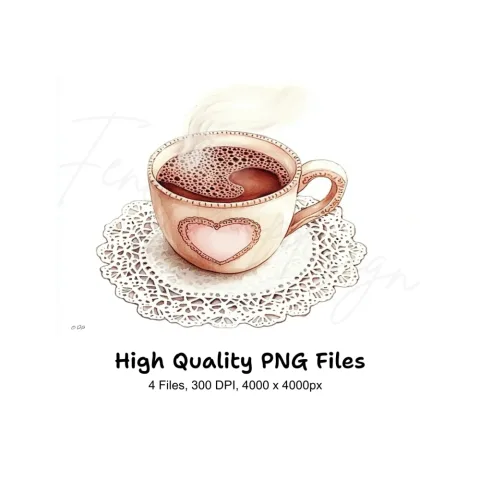Heart Coffee Cups Clipart Bundle