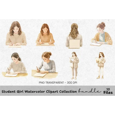 Student Girl Clipart Bundle