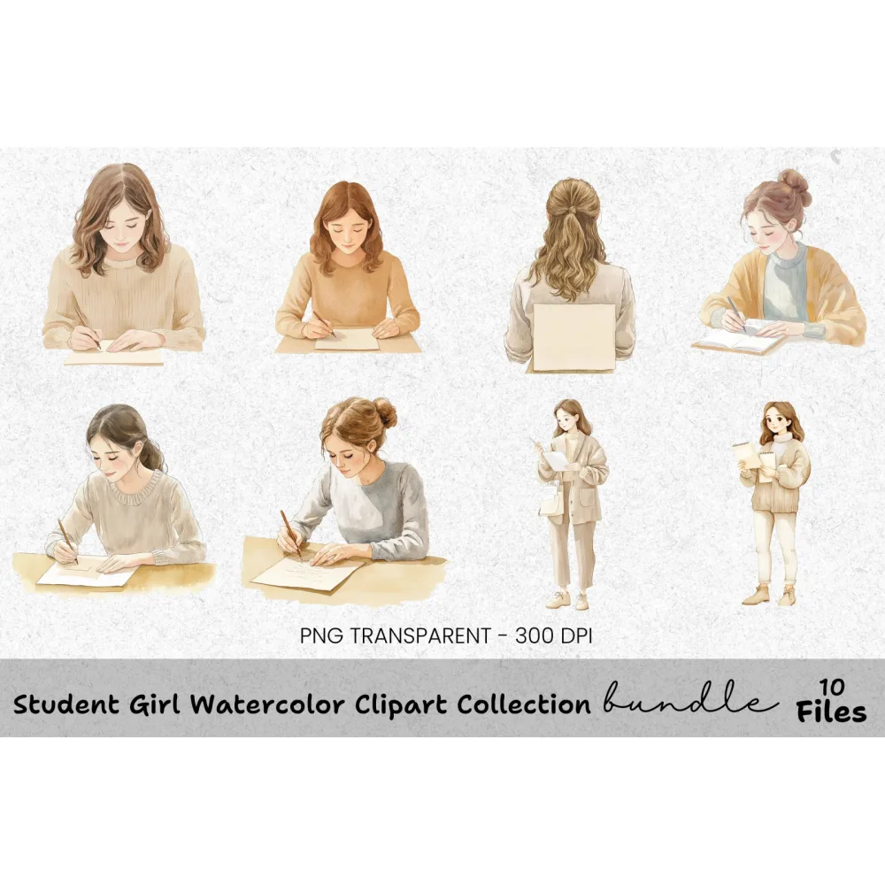 Student Girl Clipart Bundle