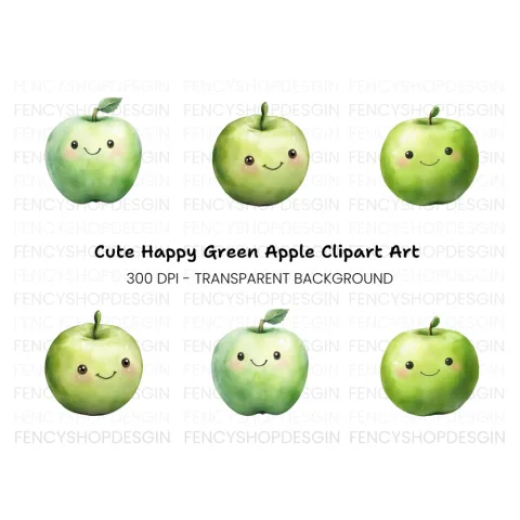 Cute Green Apple Clipart Bundle