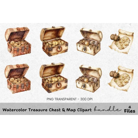 Treasure Chest Map Clipart Bundle