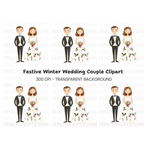 Winter Wedding Couple Clipart Bundle