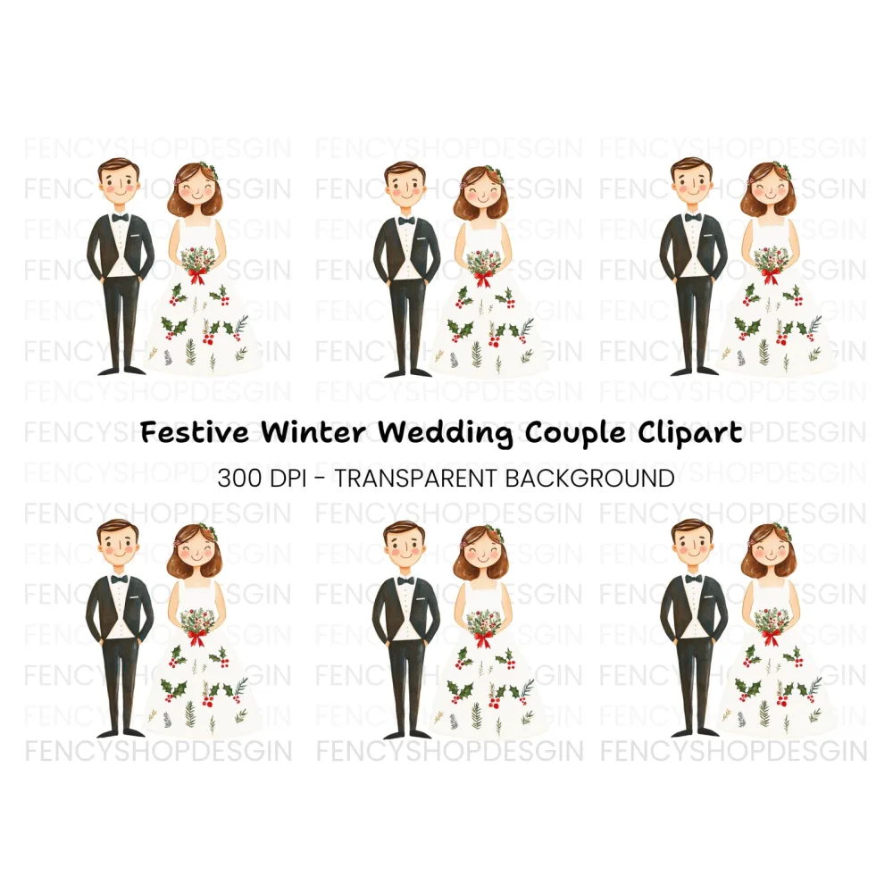Winter Wedding Couple Clipart Bundle