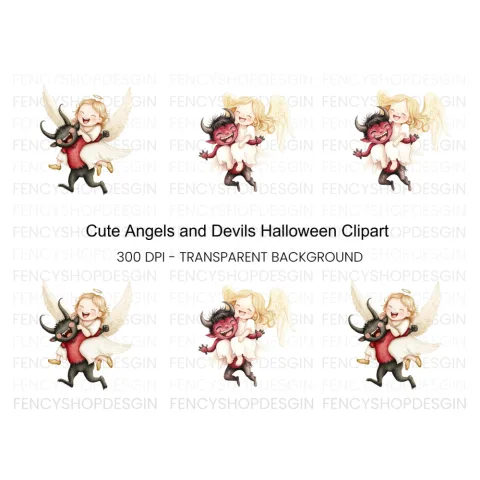 Cute Angel and Devil Friends Clipart Bundle