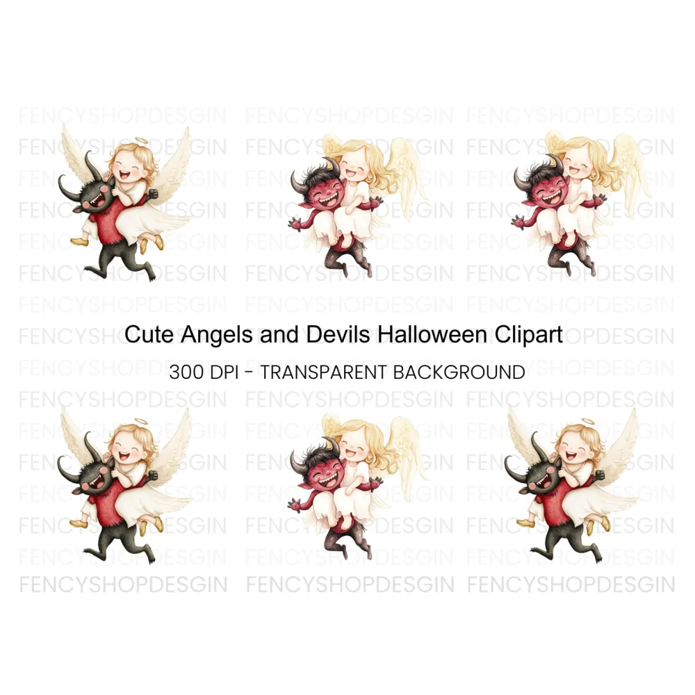 Cute Angel and Devil Friends Clipart Bundle