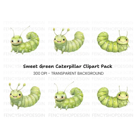 Cute Green Caterpillar Clipart Bundle