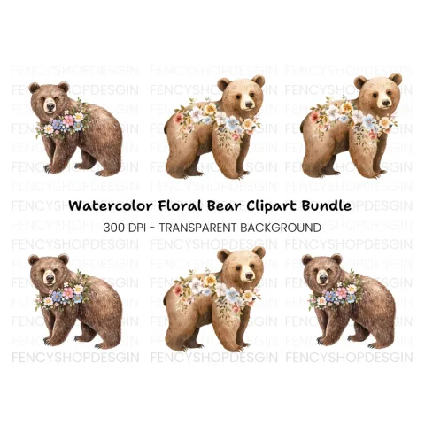 Floral Bear Clipart Bundle