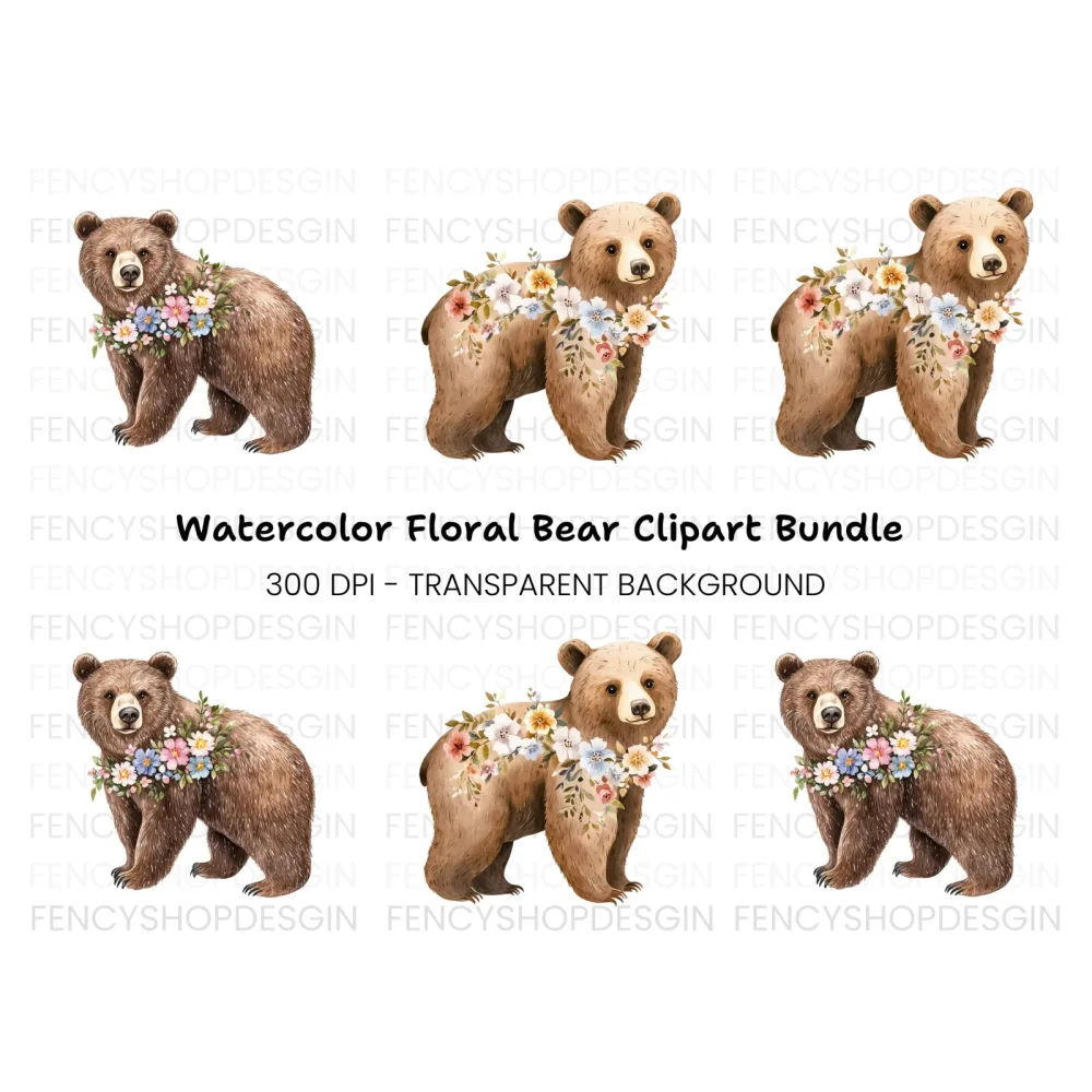 Floral Bear Clipart Bundle