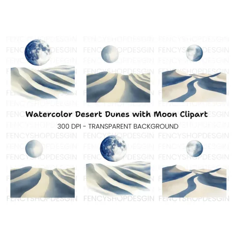 Moonlit Desert Landscape Clipart Bundle