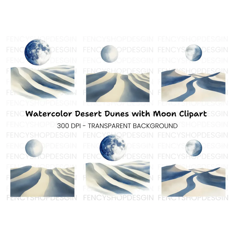 Moonlit Desert Landscape Clipart Bundle