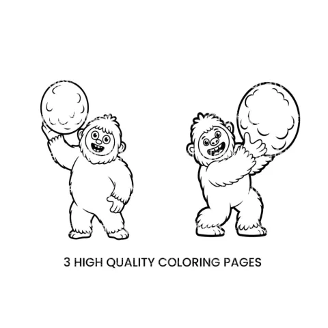 Funny Yeti Snowball Coloring Books