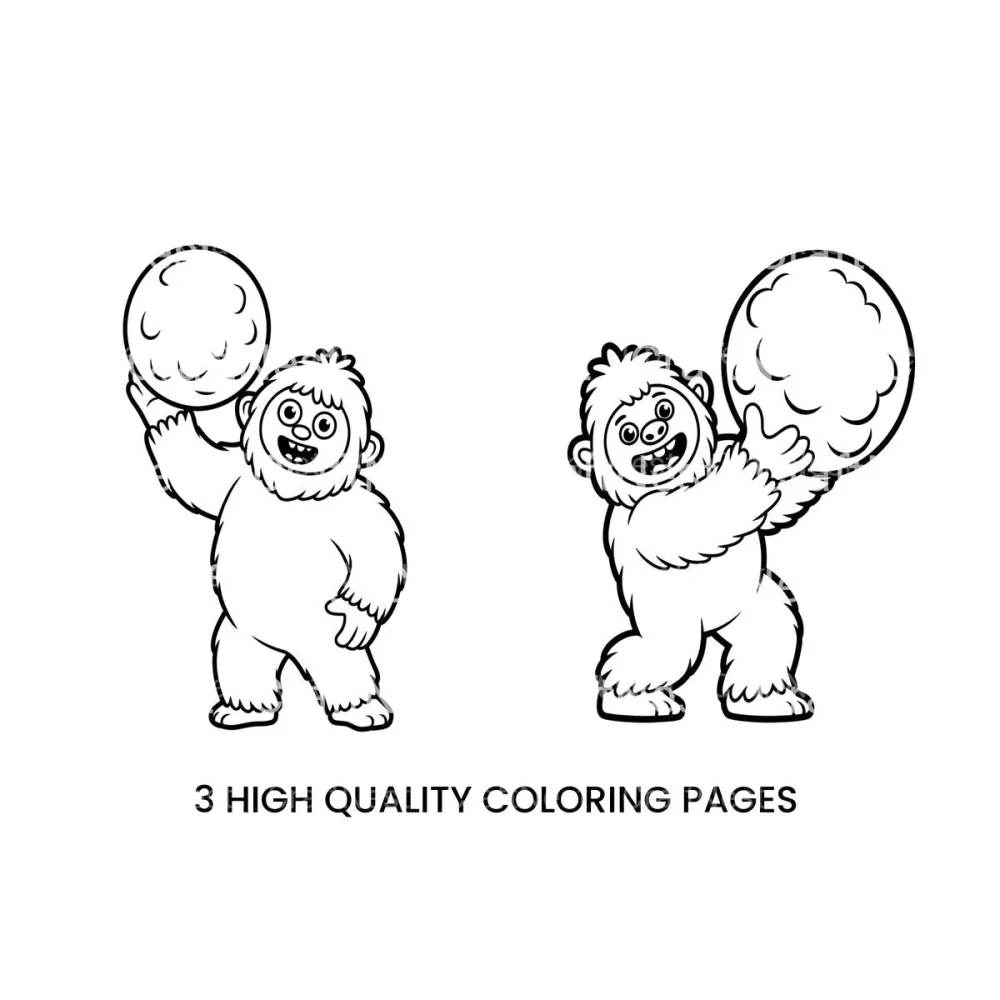 Funny Yeti Snowball Coloring Books