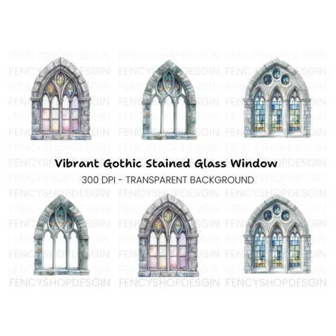 Gothic Stained Glass Window Clipart Bundle