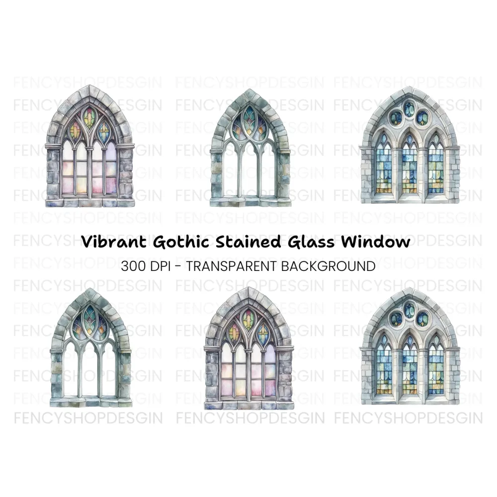 Gothic Stained Glass Window Clipart Bundle