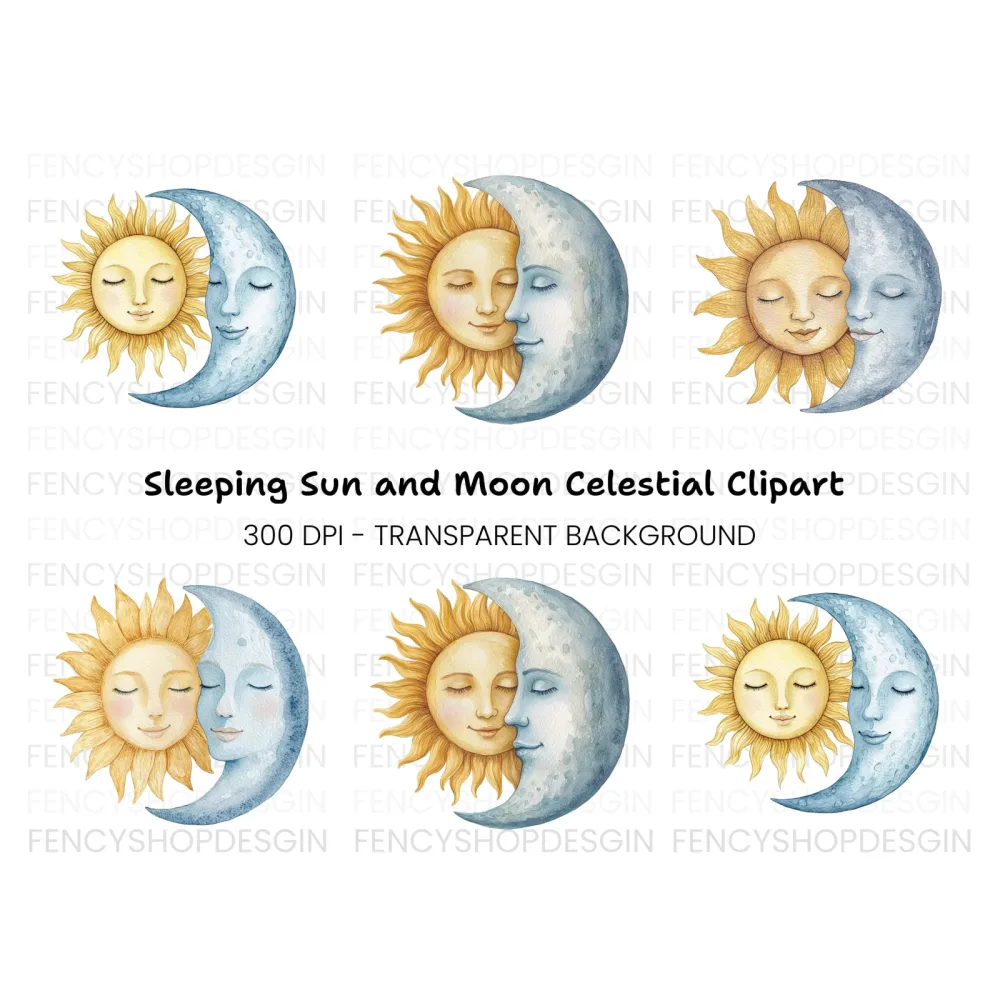 Pastel Sun and Moon Clipart Bundle