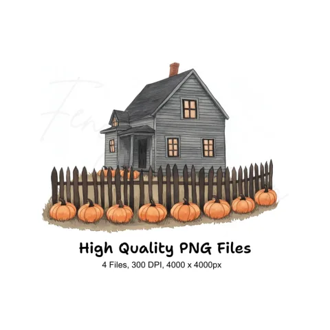 Autumn Pumpkin Fence House Clipart Bundle