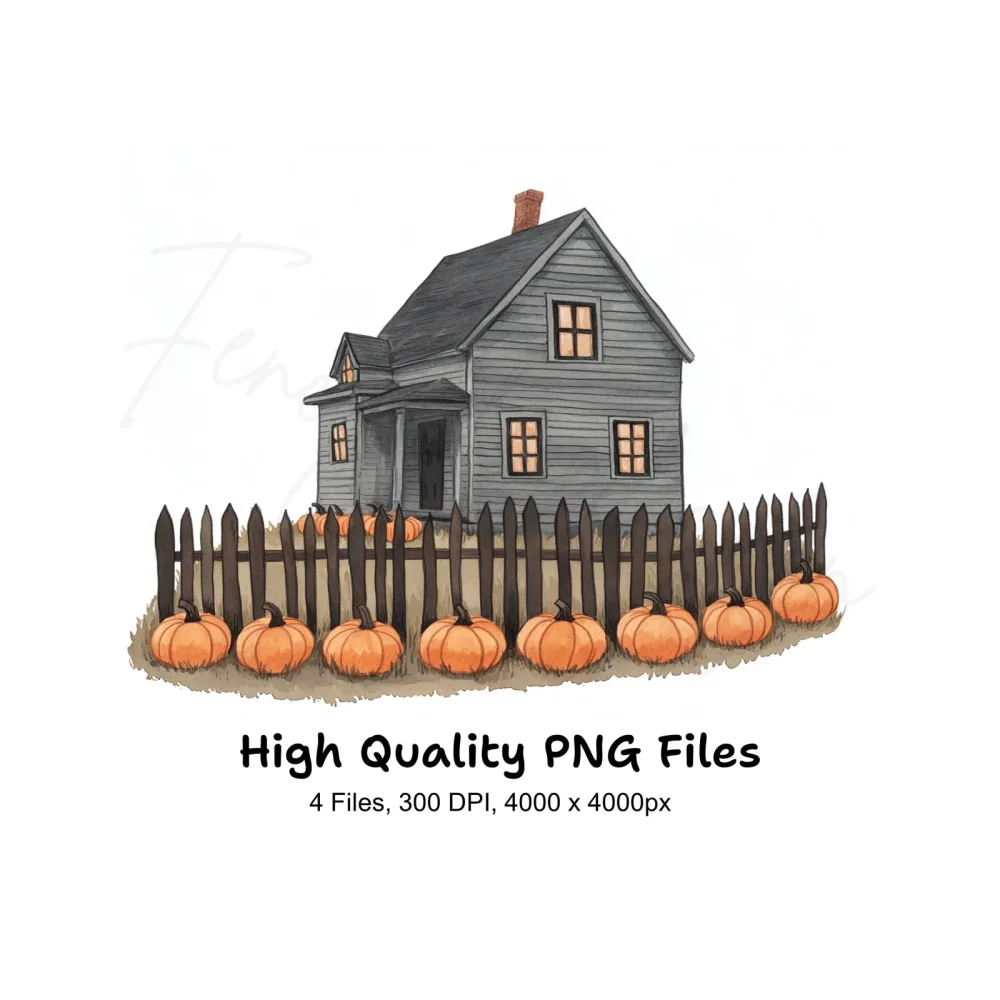Autumn Pumpkin Fence House Clipart Bundle