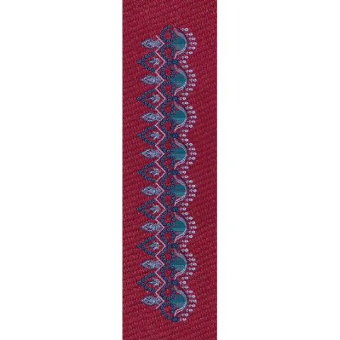 Crimson Peacock Wave Border - Dark Maroon & Teal Blue Embroidery Design