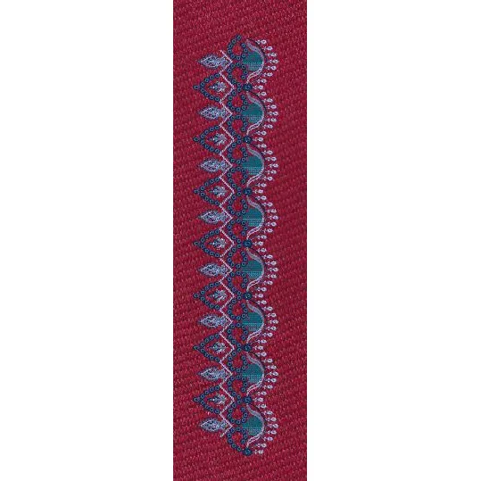 Crimson Peacock Wave Border - Dark Maroon & Teal Blue Embroidery Design