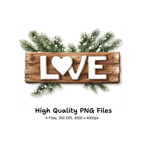 Winter Love Wood Sign Clipart Bundle