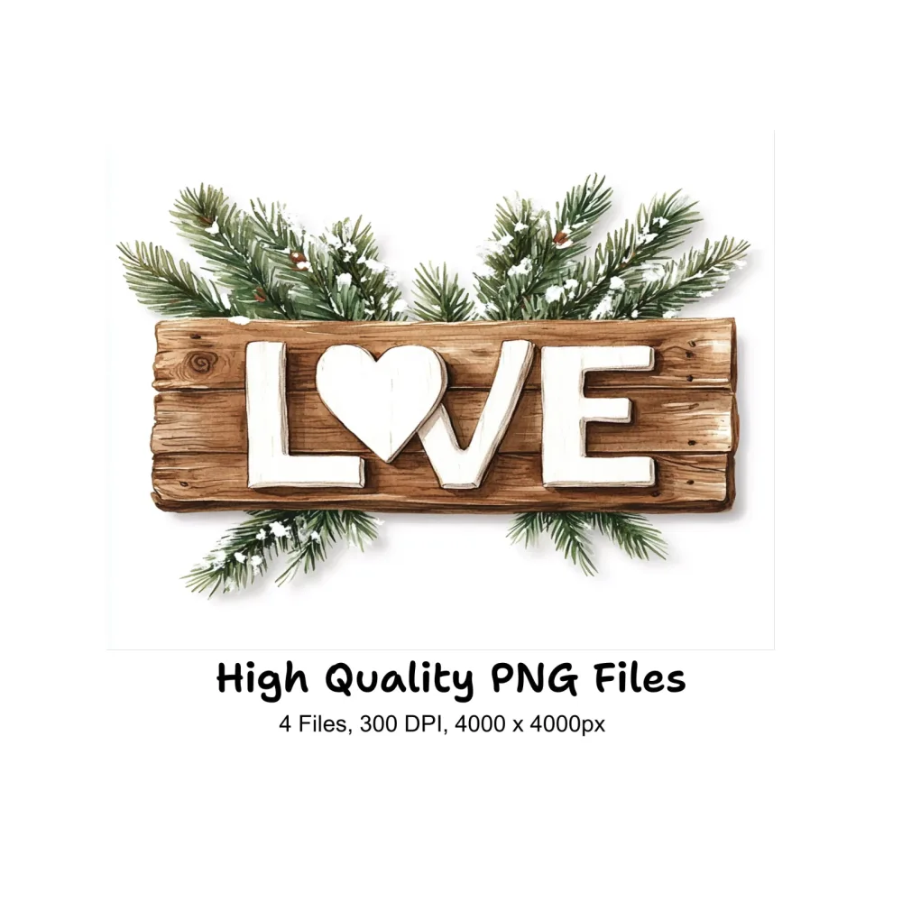 Winter Love Wood Sign Clipart Bundle