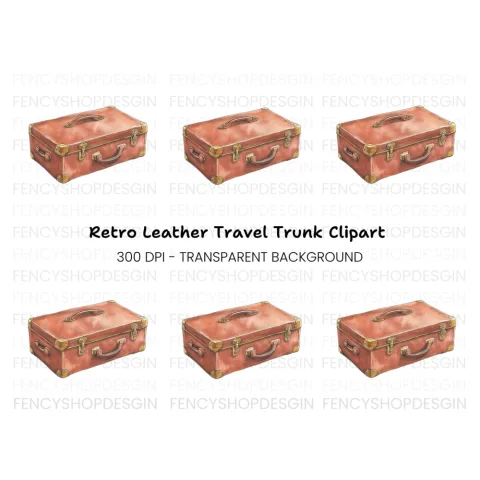 Vintage Brown Suitcase Travel Clipart Bundle