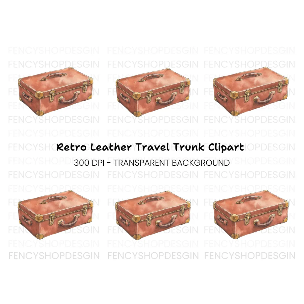 Vintage Brown Suitcase Travel Clipart Bundle