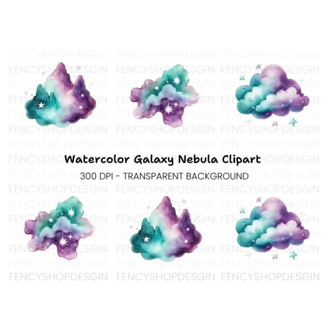 Galaxy Starry Cloud Clipart Bundle