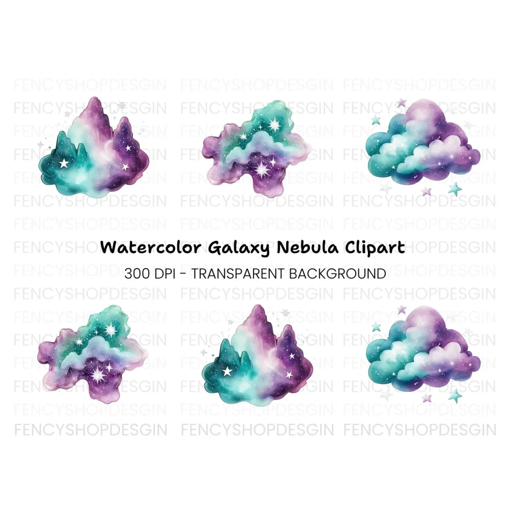 Galaxy Starry Cloud Clipart Bundle