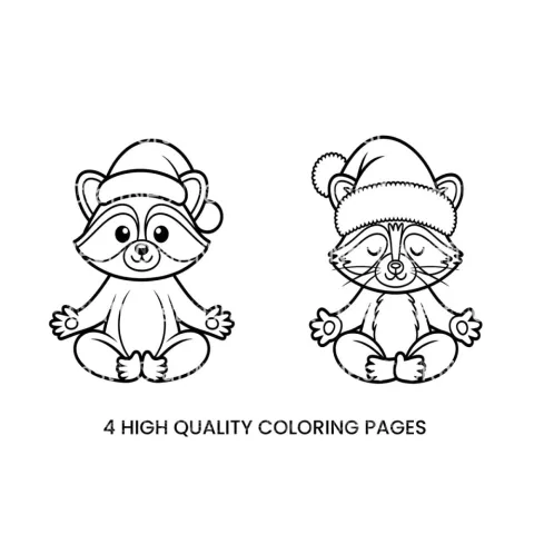 Meditating Christmas Raccoon Coloring Books
