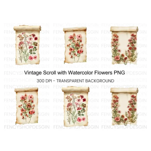 Vintage Floral Scroll Clipart Bundle
