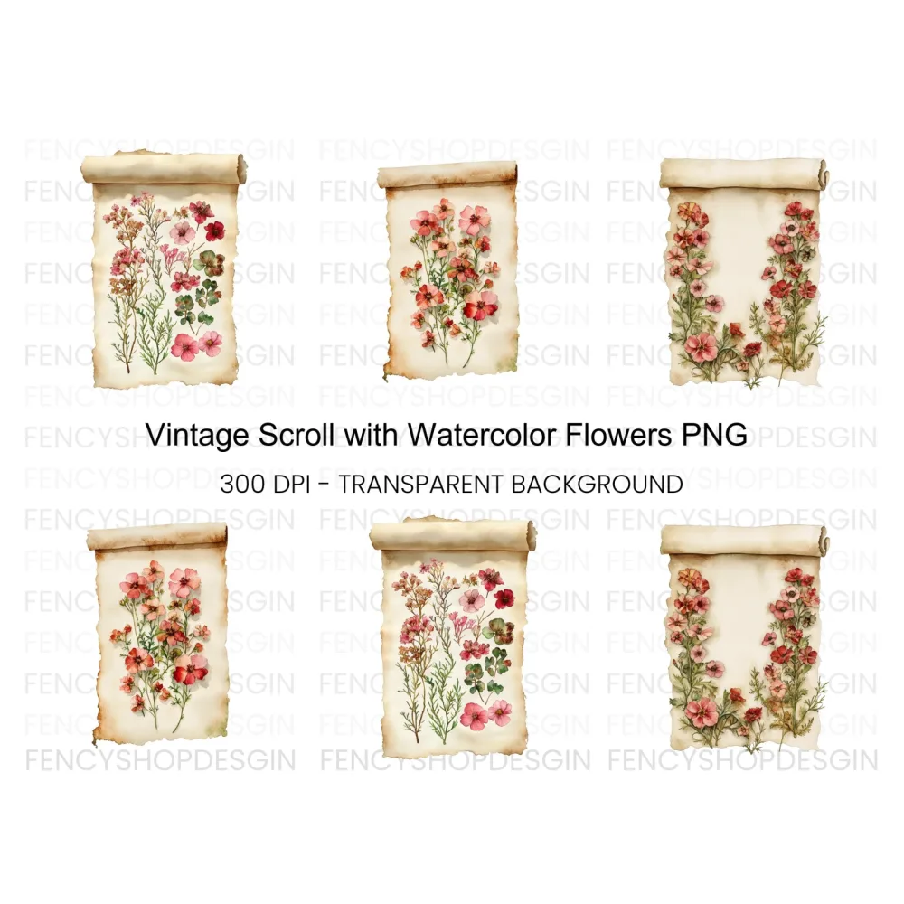 Vintage Floral Scroll Clipart Bundle