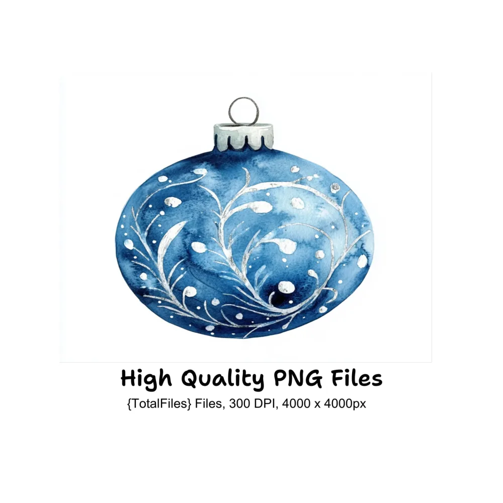 Elegant Blue Christmas Ball Ornament Clipart Bundle