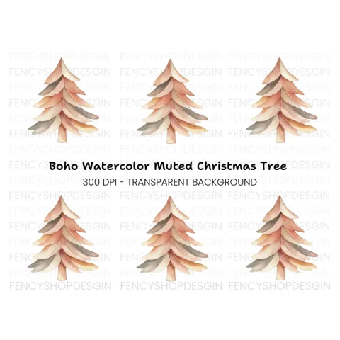 Boho Christmas Tree Clipart Bundle