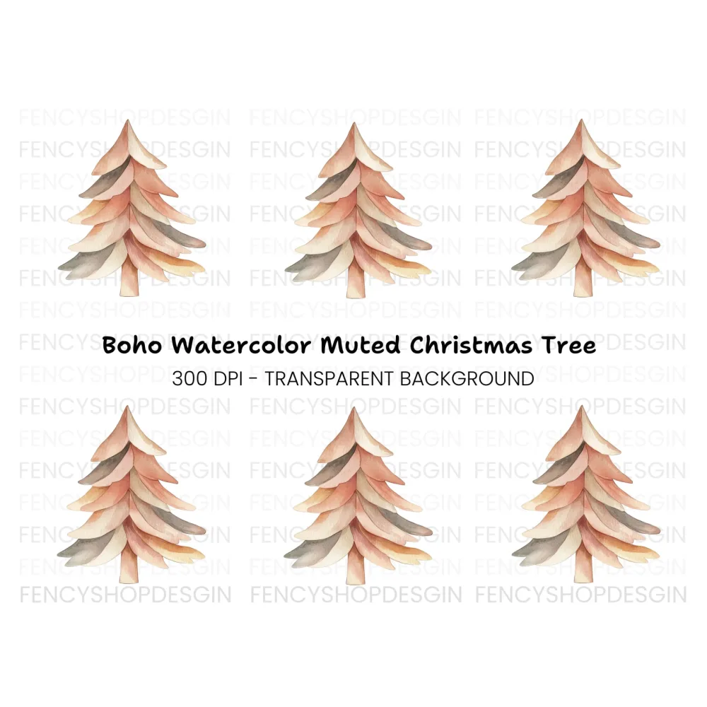 Boho Christmas Tree Clipart Bundle