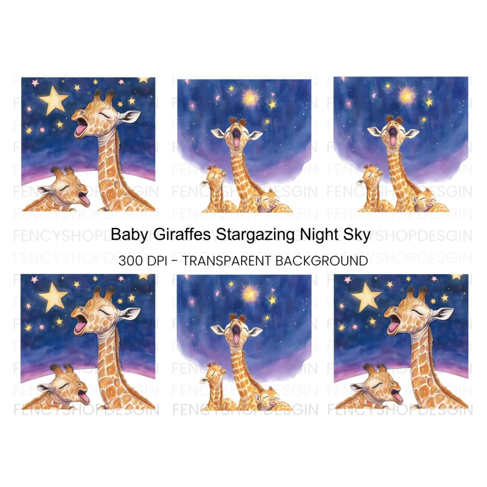 Baby Giraffes Stargazing Clipart Bundle
