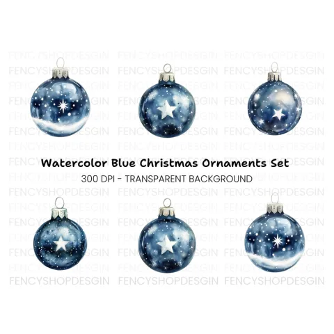 Blue Star Christmas Ornaments Clipart Bundle