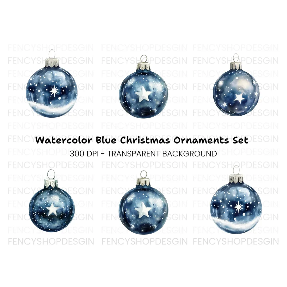 Blue Star Christmas Ornaments Clipart Bundle
