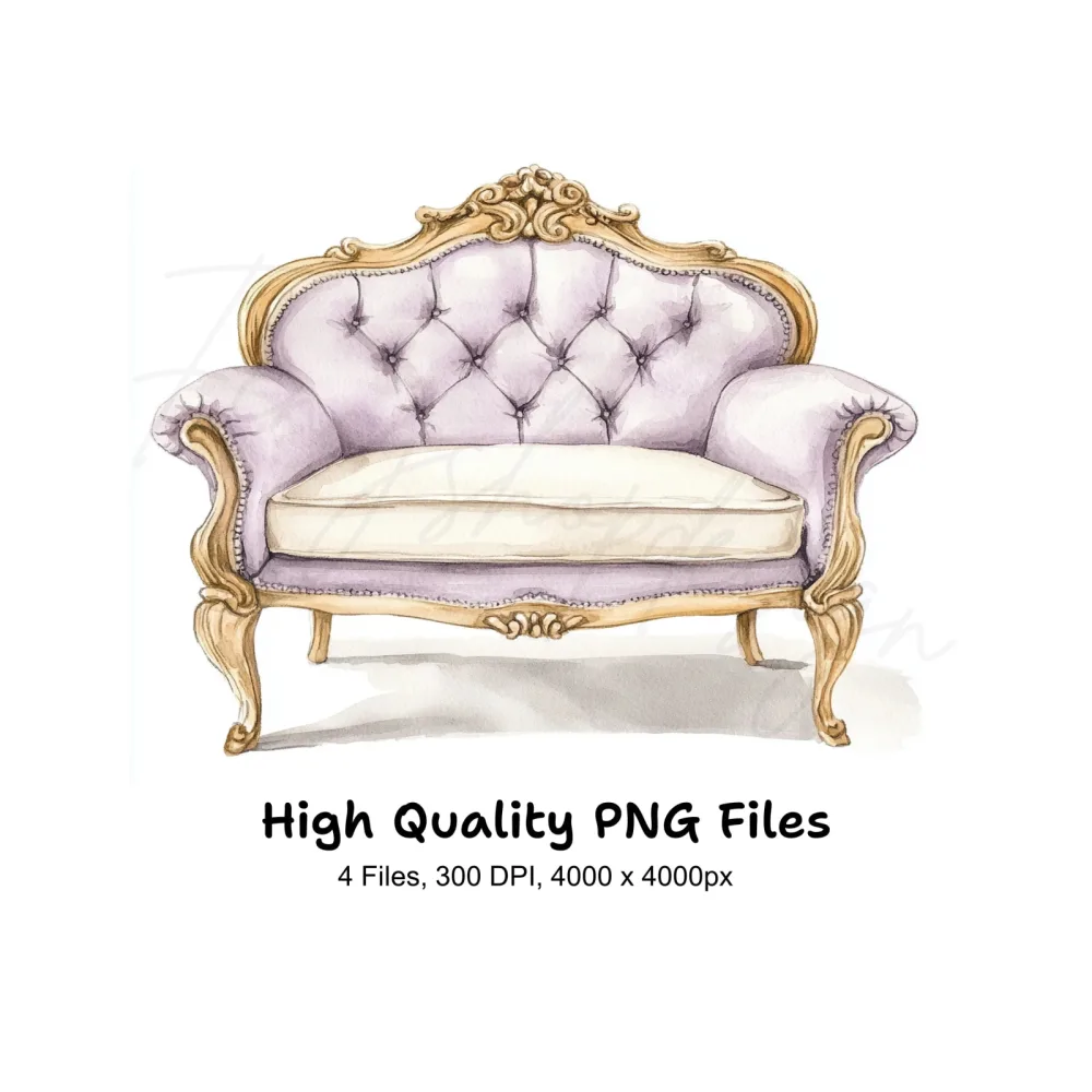 Elegant Purple French Armchair Clipart Bundle
